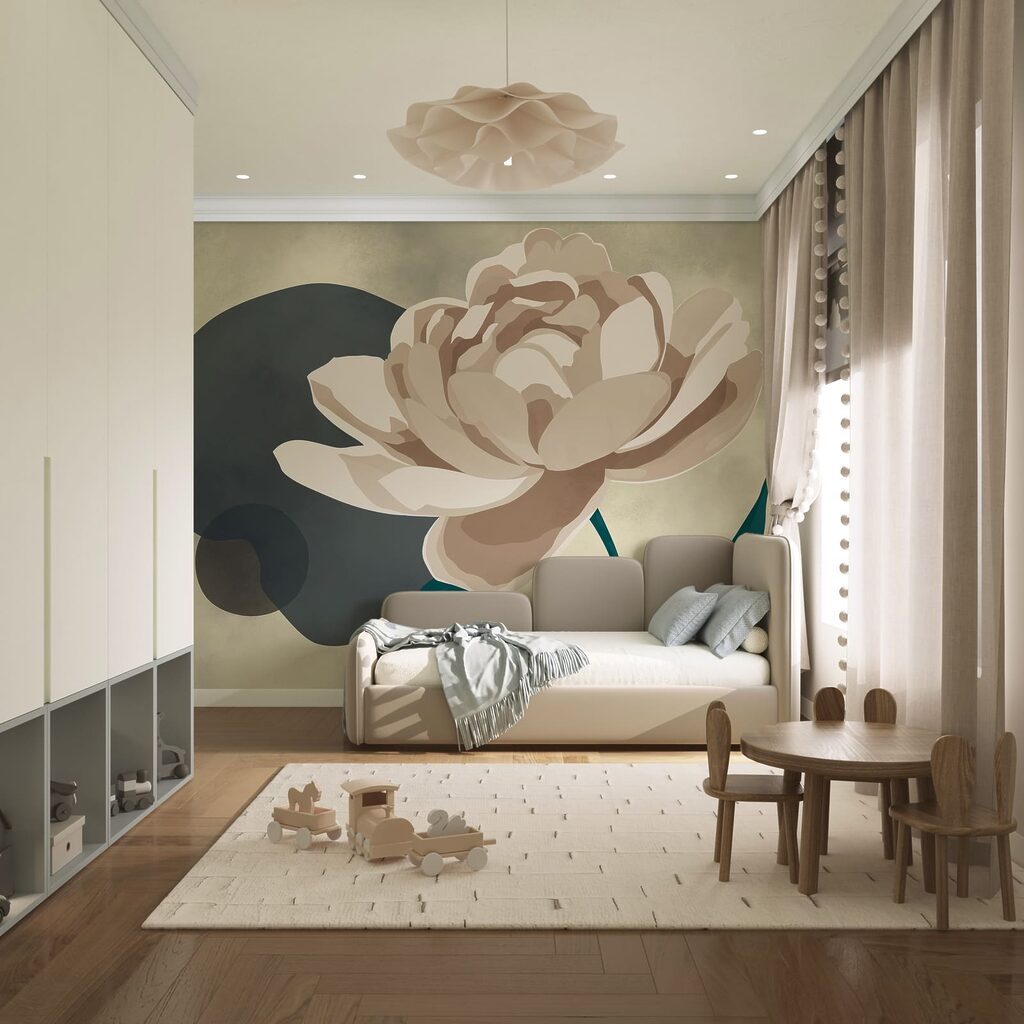 Flor blanca con hojas verdes
