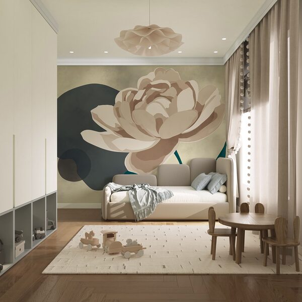 Flor blanca con hojas verdes