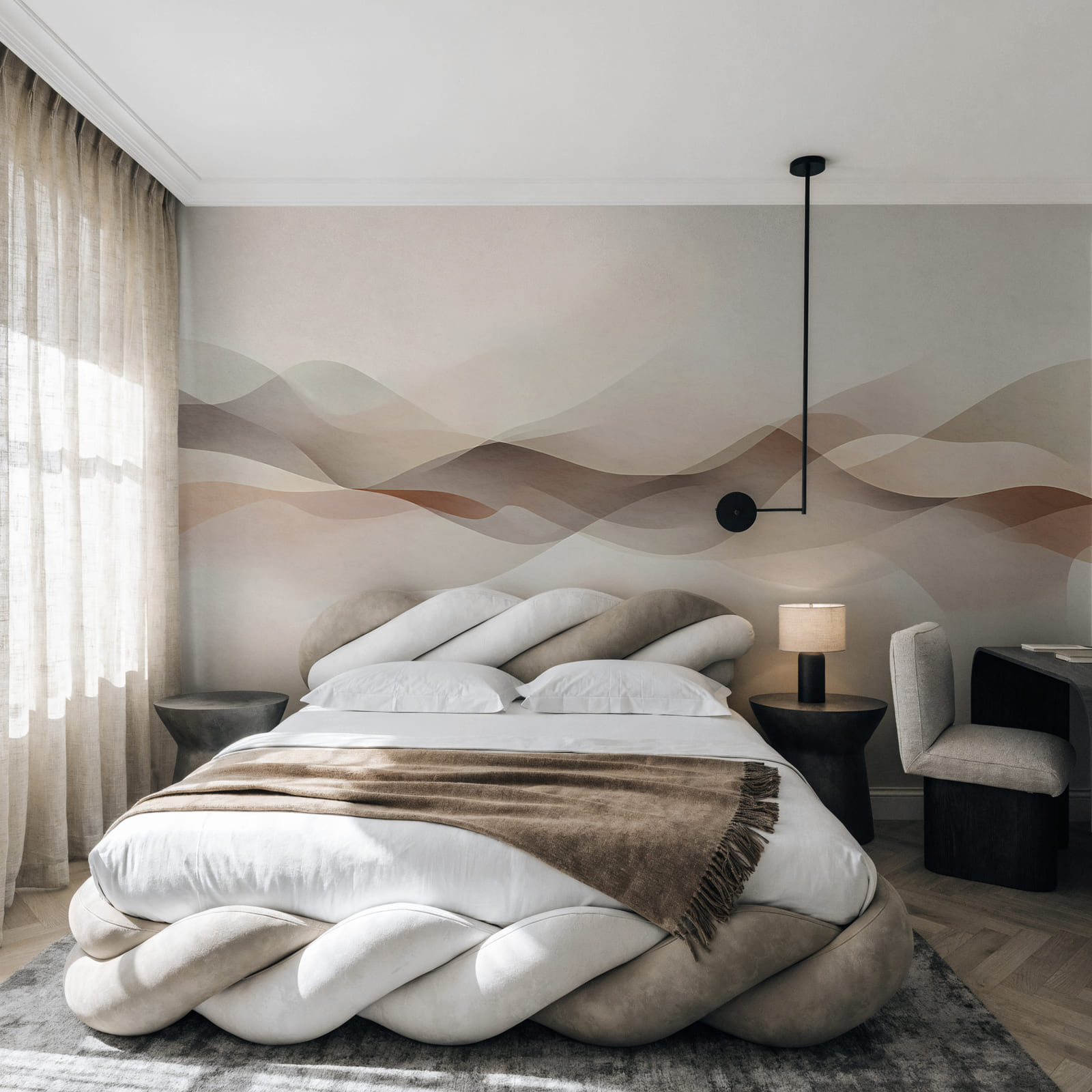 Fondo blanco con olas marrones y blancas