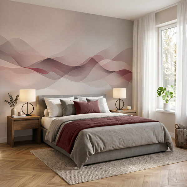Fondo blanco con olas rosas y moradas