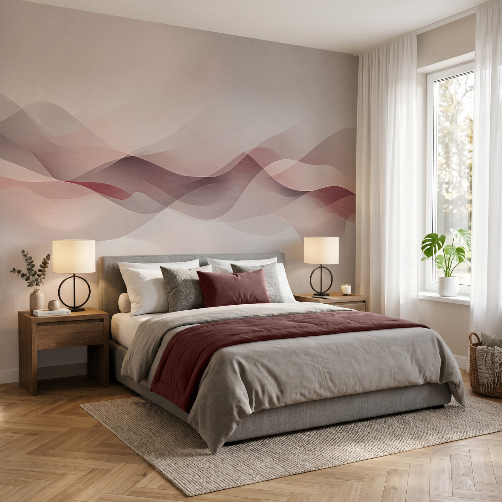 Fondo blanco con olas rosas y moradas