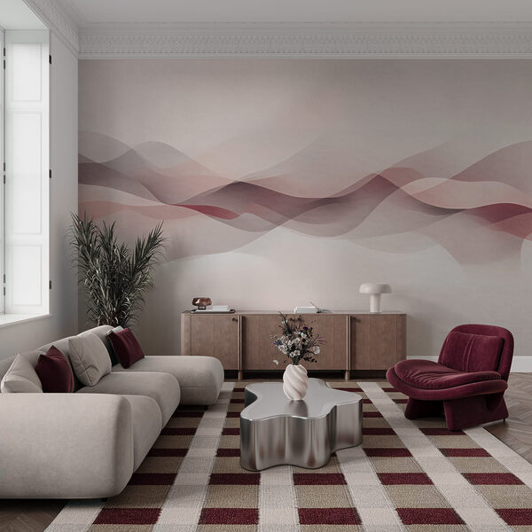 Fondo blanco con olas rosas y moradas