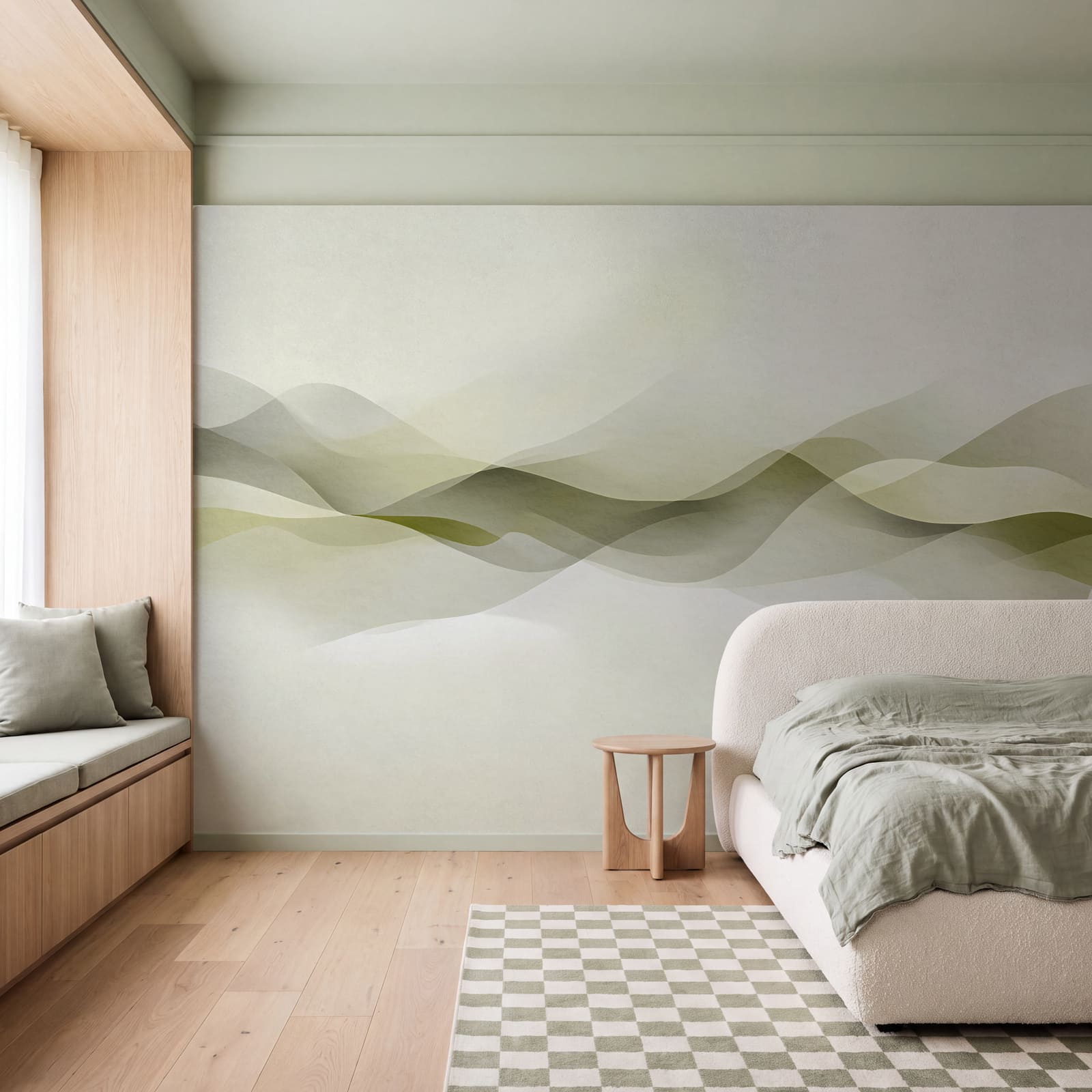 Fondo blanco con olas verdes y grises