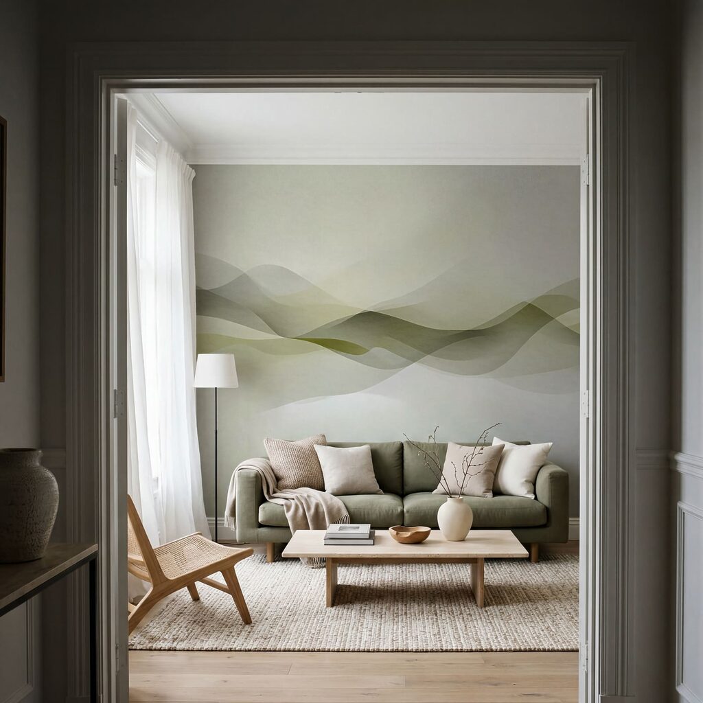 Fondo blanco con olas verdes y grises