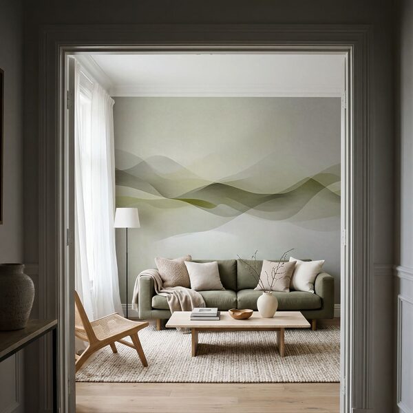 Fondo blanco con olas verdes y grises