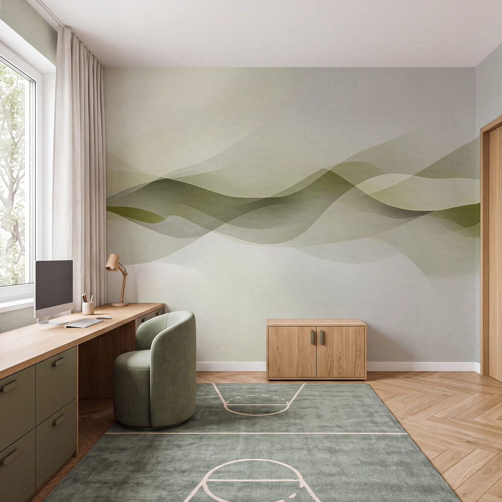 Fondo blanco con olas verdes y grises