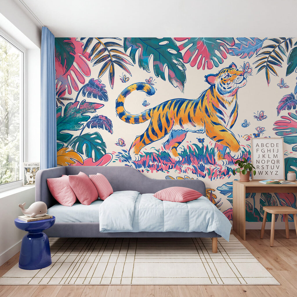 Fotomurales Tigre con mariposas en la boca (SKU: t01032)