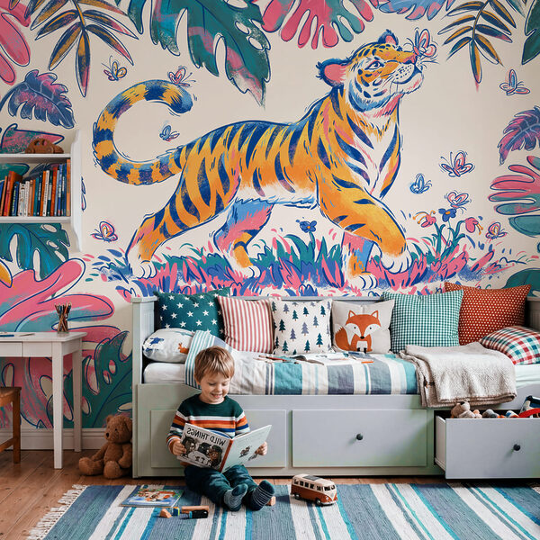 Fotomurales Tigre con mariposas en la boca (SKU: t01032)