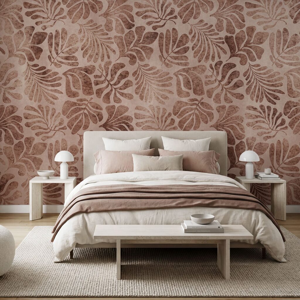 Fotomurales Diseño de hojas sobre una superficie rosa (SKU: t01111v3)
