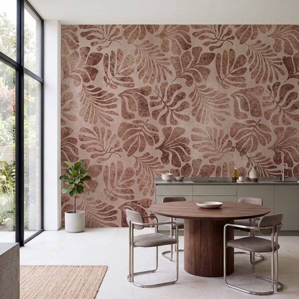 Fotomurales Diseño de hojas sobre una superficie rosa (SKU: t01111v3)