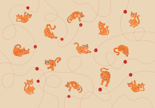 Fotomurales Dibujo de gatos y una pelota (SKU: t01105)