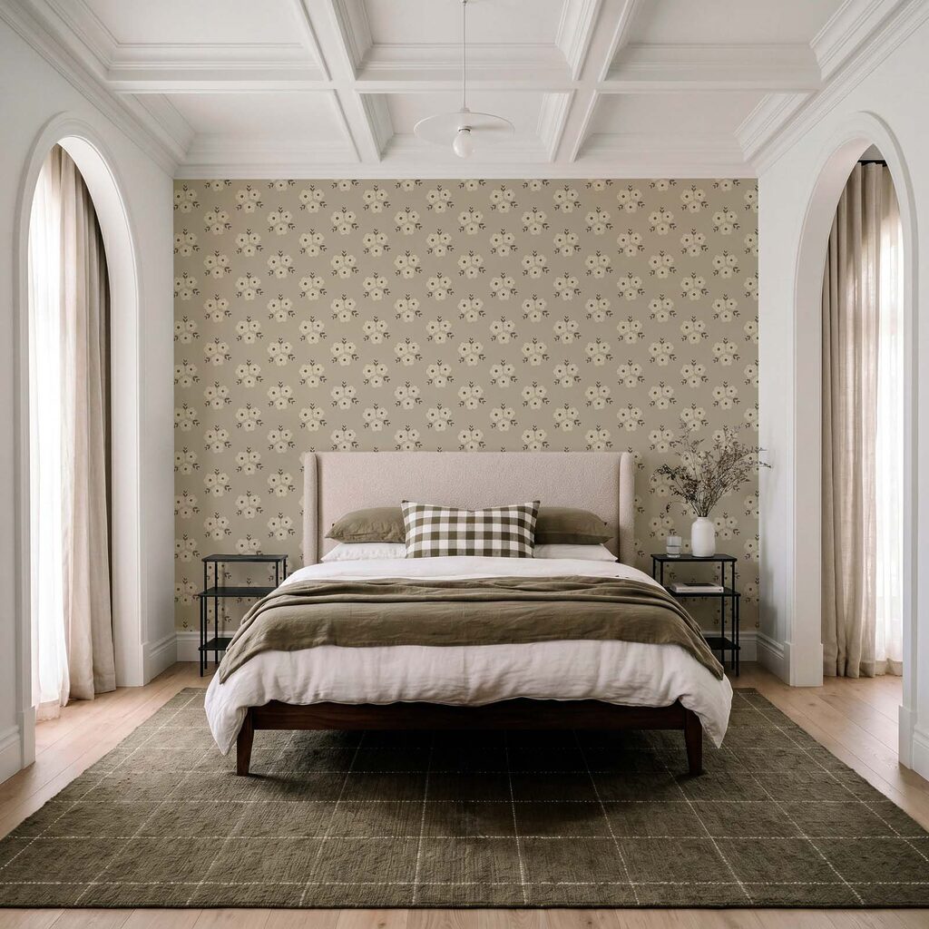 Fotomurales Diseño de flores sobre fondo beige (SKU: t01079)