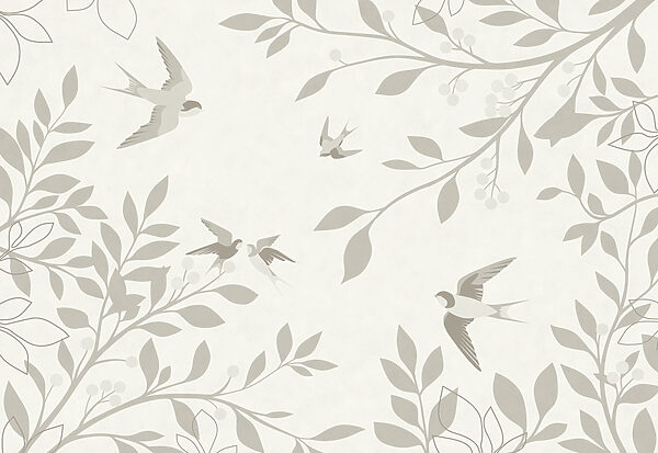 Fotomurales Fondo blanco con pájaros y hojas (SKU: t01090) Fotomurales Fondo blanco con pájaros y hojas (SKU: t01090)
