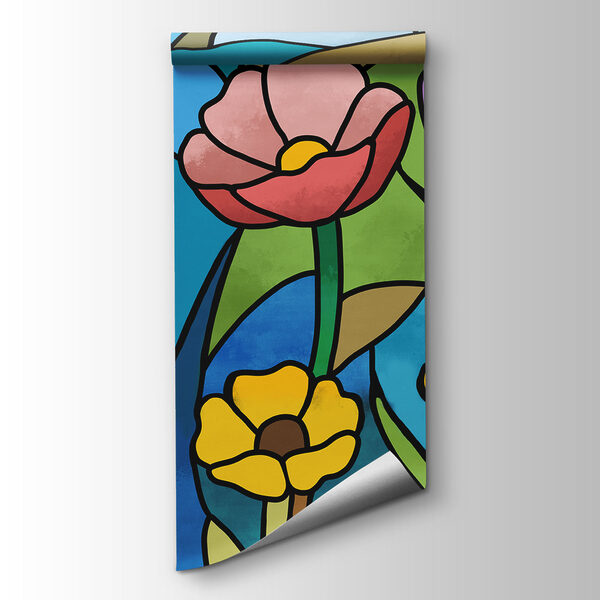 Fotomurales Vidriera con flores y libélulas (SKU: t01120)
