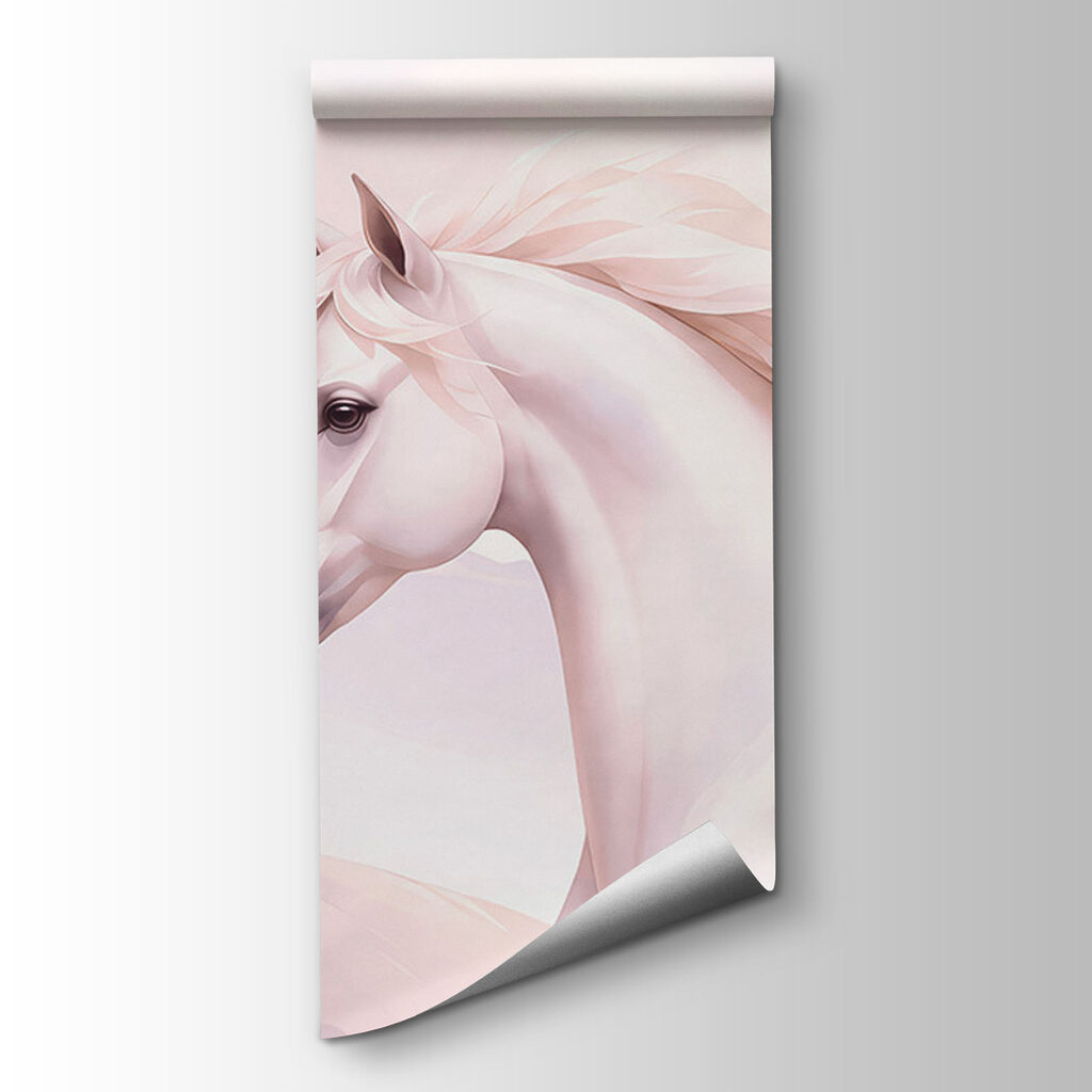 Fotomurales Un caballo blanco corriendo por un paisaje nevado (SKU: t01157)