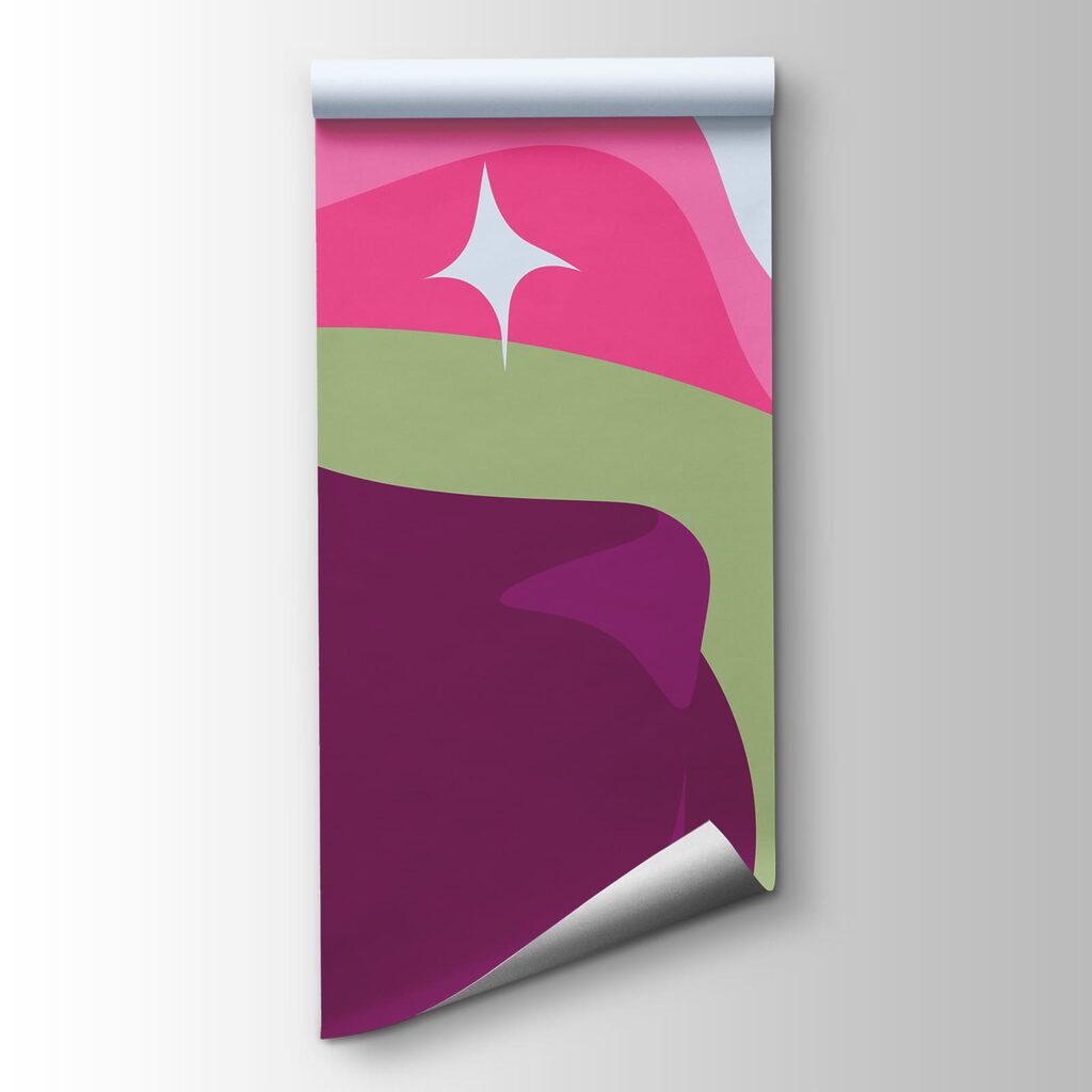 Fotomurales Gato morado con nubes y estrellas blancas y verdes (SKU: t01136v1)