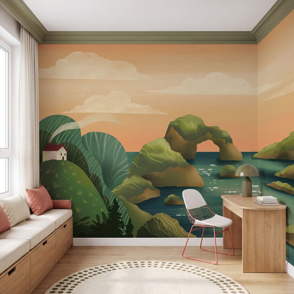 Fotomurales Paisaje de una masa de agua con rocas y árboles (SKU: t01165)