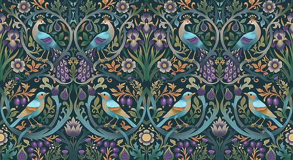 Fotomurales Estampado floral colorido con pájaros y flores (SKU: t01166) Fotomurales Estampado floral colorido con pájaros y flores (SKU: t01166)