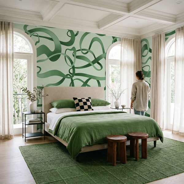 Fotomurales Líneas rizadas verdes sobre fondo blanco (SKU: t01168v2) Fotomurales Líneas rizadas verdes sobre fondo blanco (SKU: t01168v2)